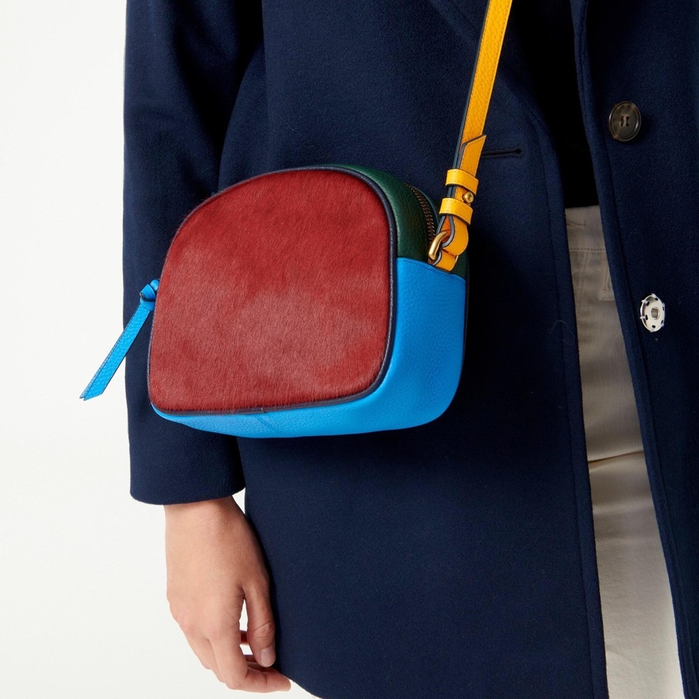 J. Crew Red Devon Colorblock Haircalf Camera Bag With Detachable Strap